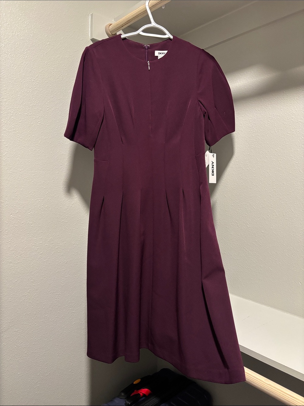 DKNY Short-Sleeve Midi Dress in Plum